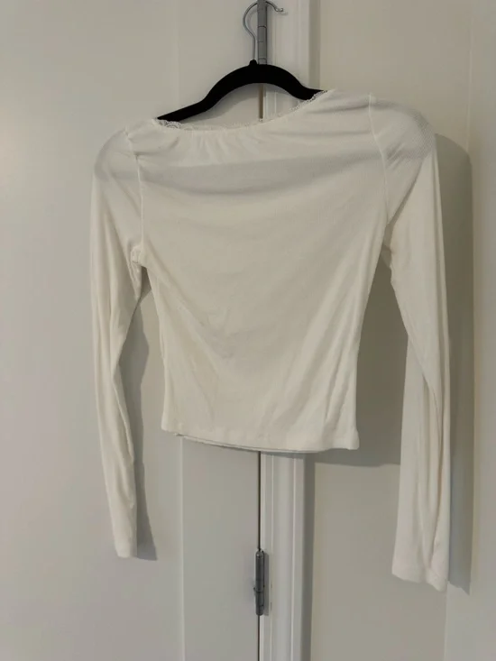 Classic Lace-Trim Long Sleeve Top - Cream - Picture 2 of 2